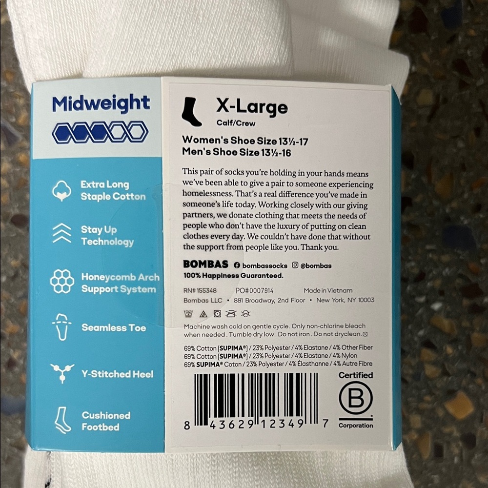 Bombas Men's Classic White Calf Socks - 4 Pack - Picture 3 of 3